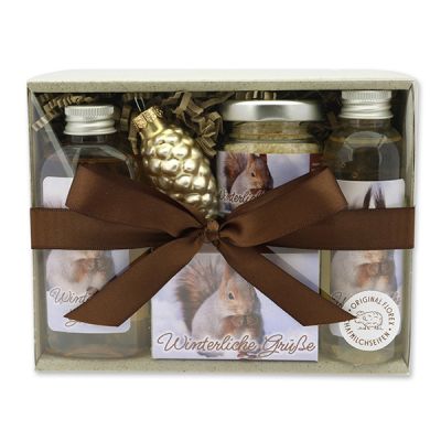 Geschenkset 4-teilig "Winterliche Grüße", Zirbe 