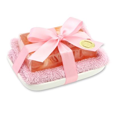 Handgemachte Glyzerin-Seife 90g in Folie auf Seifenschale, Endless Love 