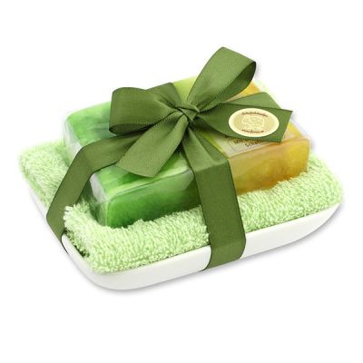 Handgemachte Glyzerin-Seife 90g in Folie auf Seifenschale, Lemongras 