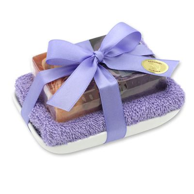 Handgemachte Glyzerin-Seife 90g in Folie auf Seifenschale, Passionsblume 