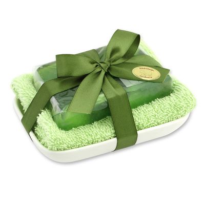 Handgemachte Glyzerin-Seife 90g in Folie auf Seifenschale, Weintraube 