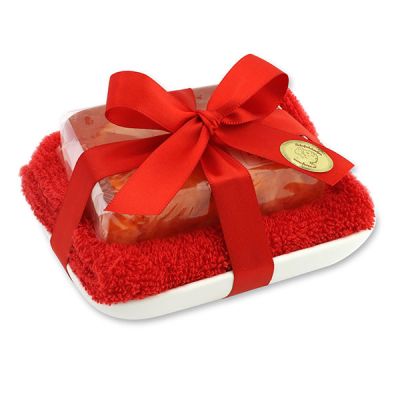 Handgemachte Glyzerin-Seife 90g in Folie auf Seifenschale, Winterzauber 