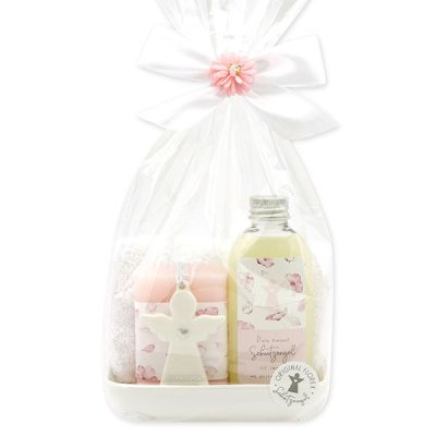 Care set 4 pieces decorated with guardian angel with heart in a cellophane bag, Classic/Jasmine 