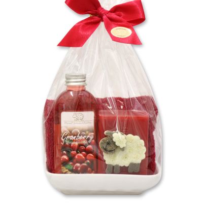Set with sheep 4 pieces in a cellophane bag, Cranberry 