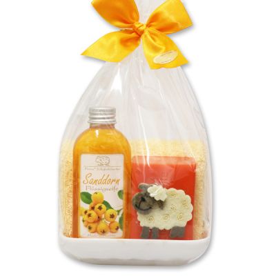 Set with sheep 4 pieces in a cellophane bag, Sea buckthorn 