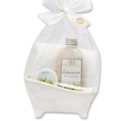 Small bathtub set 4 pieces in a cellophane bag, Christmas rose white 