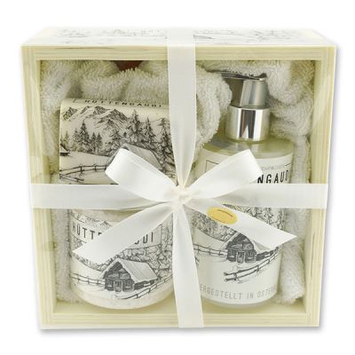 Wooden box set big 5 pieces "Hüttengaudi", Christmas rose white 