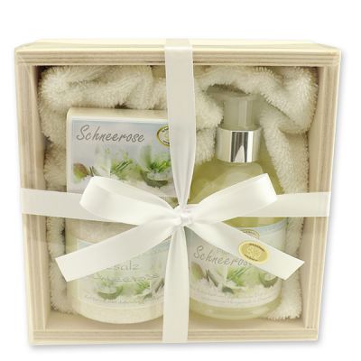 Wooden box set 5 pieces, Christmas rose white 