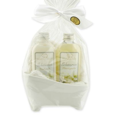 Small bathtub set 4 pieces in a cellophane bag, Christmas rose white 