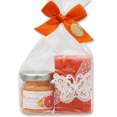 Bath set 2 pieces in a cellophane bag, Blood orange 