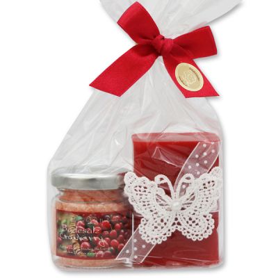 Bath set 2 pieces in a cellophane bag, Cranberry 