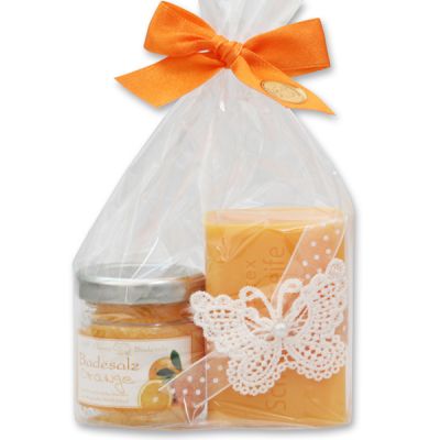 Bath set 2 pieces in a cellophane bag, Orange 