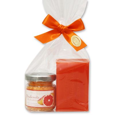 Bath set 2 pieces in a cellophane bag, Blood orange 