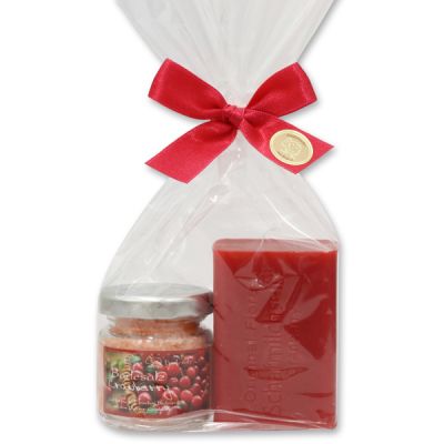 Bath set 2 pieces in a cellophane bag, Cranberry 