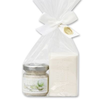 Bath set 2 pieces in a cellophane bag, Christmas rose white 