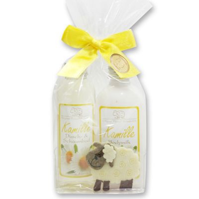 Gift set with felt sheep 2 pieces in a cellophane bag, Chamomile 