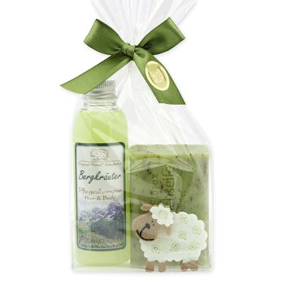 Set with felt sheep 2 pieces in a cellophane bag, Mountain herbs 