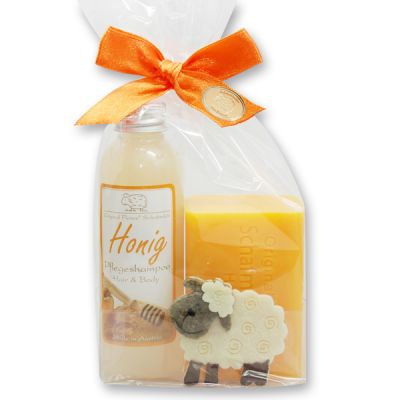 Set with felt sheep 2 pieces in a cellophane bag, Honey 