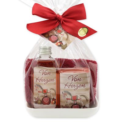 Care set 4 pieces in a cellophane "Von Herzen", Pomegranate 