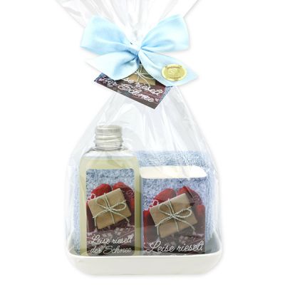 Care set 4 pieces in a cellophane "Leise rieselt der Schnee", Christmas rose white 