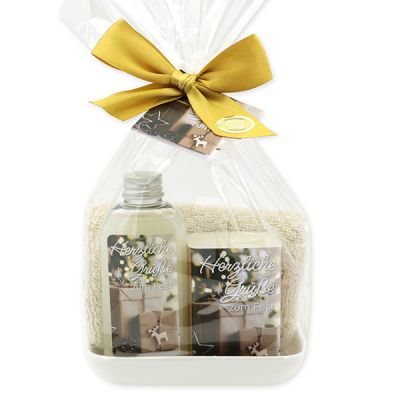 Care set 4 pieces in a cellophane "Herzliche Grüße zum Fest", Classic 