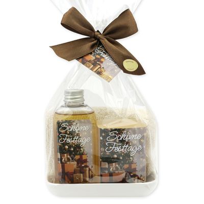 Care set 4 pieces in a cellophane "Schöne Festtage", Swiss pine 
