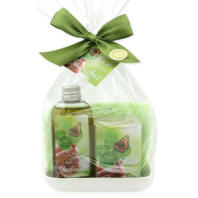 Care set 4 pieces in a cellophane "Glück, Liebe, Lachen, Gesundheit", Verbena 