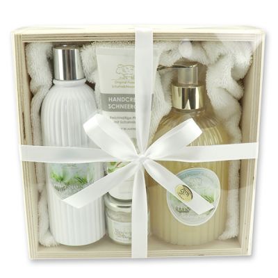 Wooden box set 6 pieces, Christmas rose white 