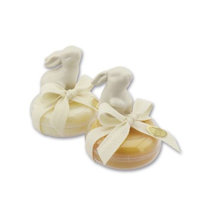 Sheep milk soap round 100g in a box decorated with a rabbit, Classic/swiss pine 