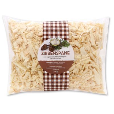 Zirbenspäne 80g verpackt in Cello mit Karo-Schleife 