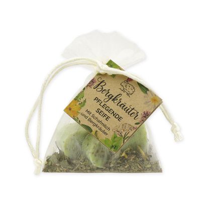 Sheep milk soap heart 2x23g with mountain herbs in organza bag "feel-good time", Mountain herbs 