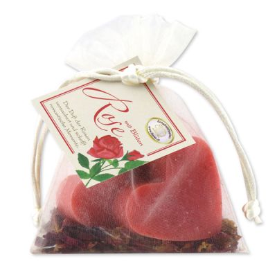 Sheep milk soap heart 2x23g with rose petals in organza, Rose with petals 