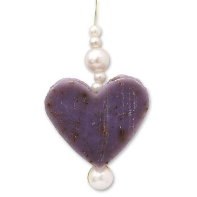 Sheep milk heart soap 23g hanging decorated wtih pearls, Lavender 