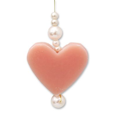 Sheep milk heart soap 23g hanging decorated wtih pearls, Peony 