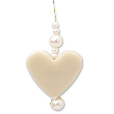 Sheep milk heart soap 23g hanging decorated wtih pearls, Christmas rose 