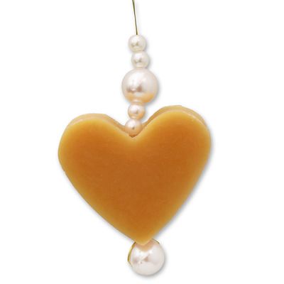 Sheep milk heart soap 23g hanging decorated wtih pearls, Swiss pine 