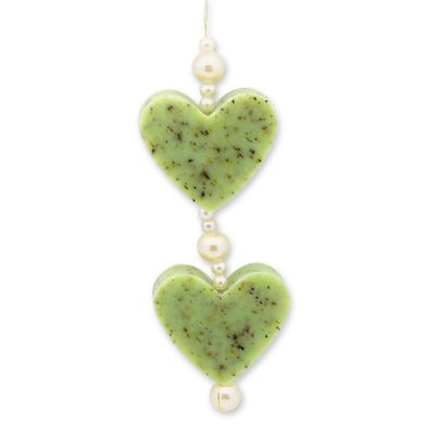 Schafmilchseife Herz mittel 2x23g hängend dekoriert mit Perlen, Bergkräuter 