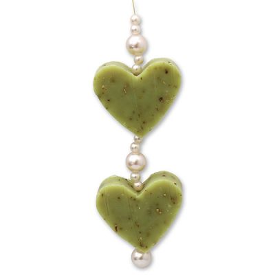 Schafmilchseife Herz mittel 2x23g hängend dekoriert mit Perlen, Eisenkraut 