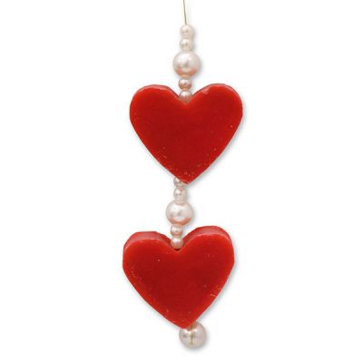 Schafmilchseife Herz mittel 2x23g hängend dekoriert mit Perlen, Granatapfel 