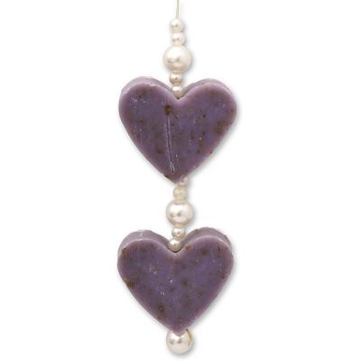 Sheep milk soap heart 2x23g hanging decorated with pearls, Lavender 