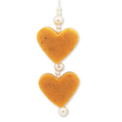 Sheep milk soap heart 2x23g hanging decorated with pearls, Marigold 
