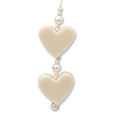 Schafmilchseife Herz mittel 2x23g hängend dekoriert mit Perlen, Schneerose 
