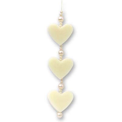 Sheep milk soap heart 3x23g hanging decorated with pearls, Classic 