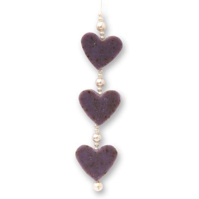 Sheep milk soap heart 3x23g hanging decorated with pearls, Lavender 