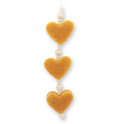 Sheep milk soap heart 3x23g hanging decorated with pearls, Marigold 