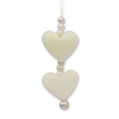 Sheep milk soap heart 2x8g hanging decorated with pearls, Classic 