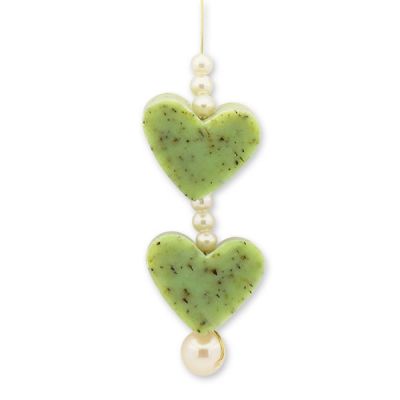 Schafmilchseife Herz mini 2x8g hängend dekoriert mit Perlen, Bergkräuter 