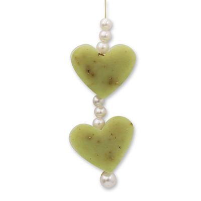 Schafmilchseife Herz mini 2x8g hängend dekoriert mit Perlen, Eisenkraut 