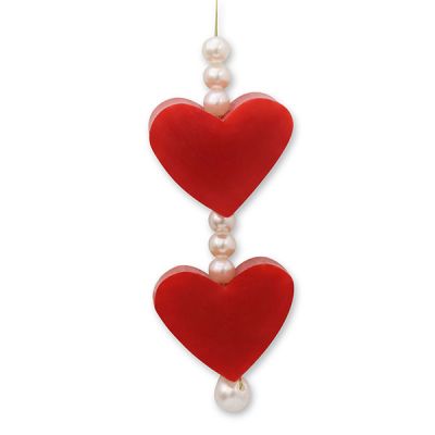 Sheep milk soap heart 2x8g hanging decorated with pearls, Pomegranate 