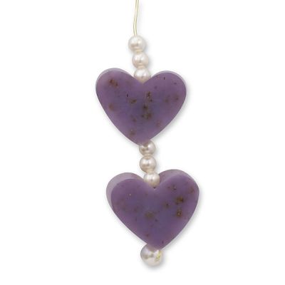 Sheep milk soap heart 2x8g hanging decorated with pearls, Lavender 